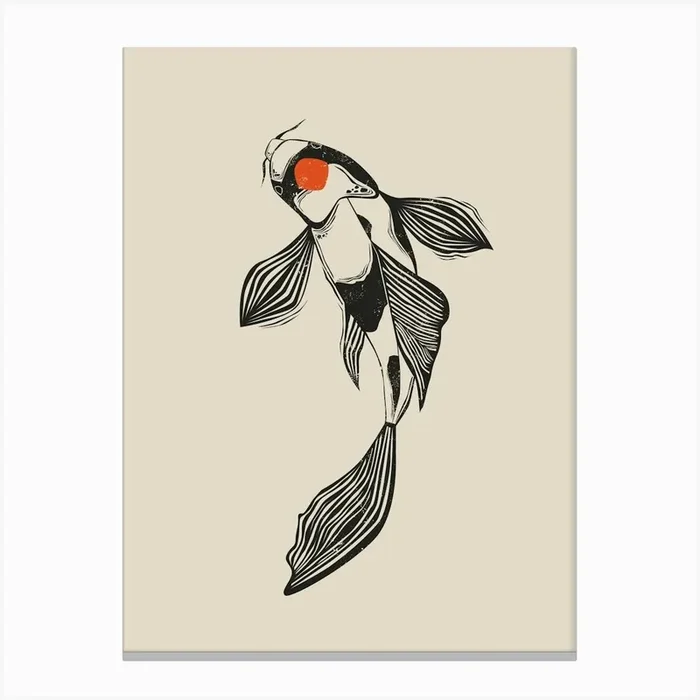 Koi Fish Linocut Style 1 Canvas Print by Indigo Rain