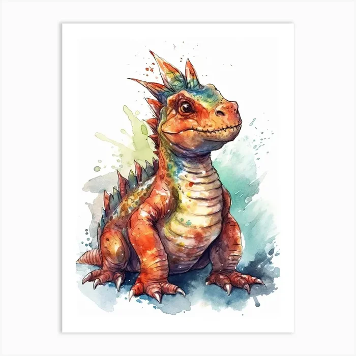 Kritosaurus Cute Dinosaur Watercolour 3 Art Print by Dino Dreams Art