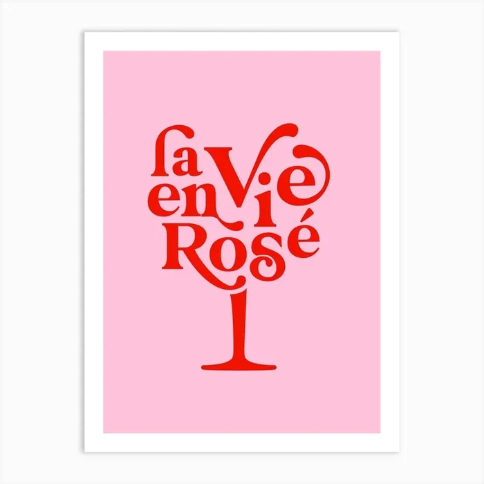 La Vie En Rosé Wine Glass Red On Pink Art Print by Dominique Vari
