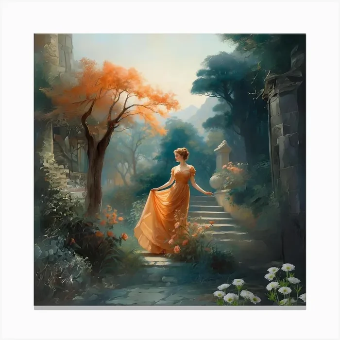 Lady In An Orange Dress Canvas Print by Amaros-Tech