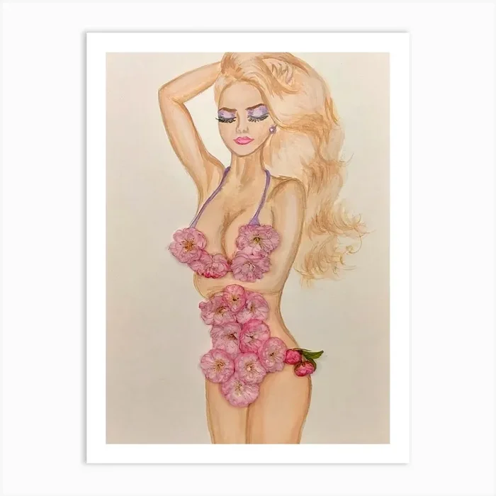 Lady in Floral Swimsuit Art Print by Magicart