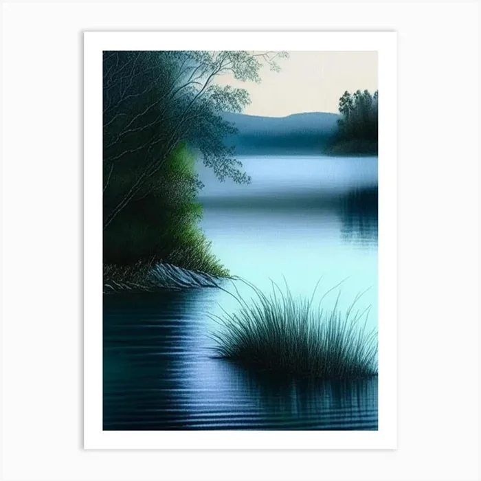 Lake Waterscape Crayon 2 Art PrintHH by Hydro Hues