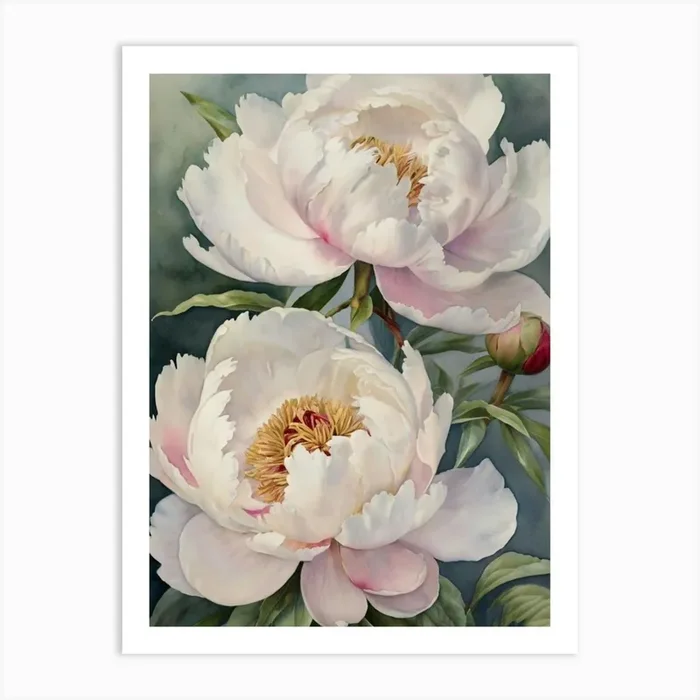 (landscape)White Peonies Art Print by LionArt
