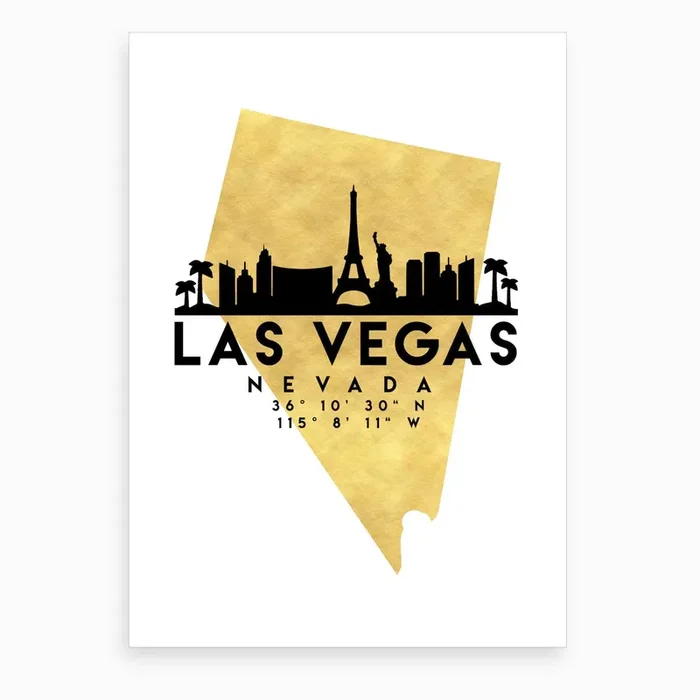 Las Vegas Nevada Silhouette City Skyline Map Art Print by Deificus