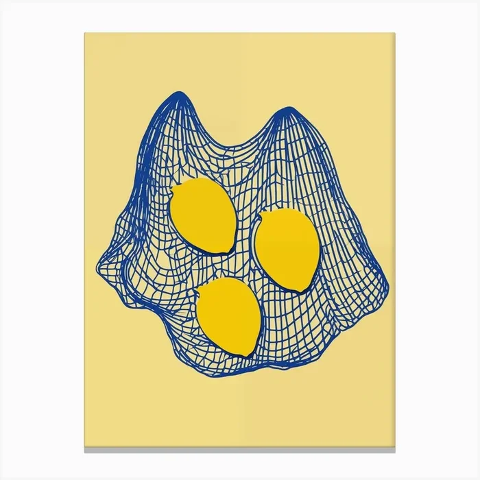 Lemons In A Net Canvas Print by Lara’s Wonderland