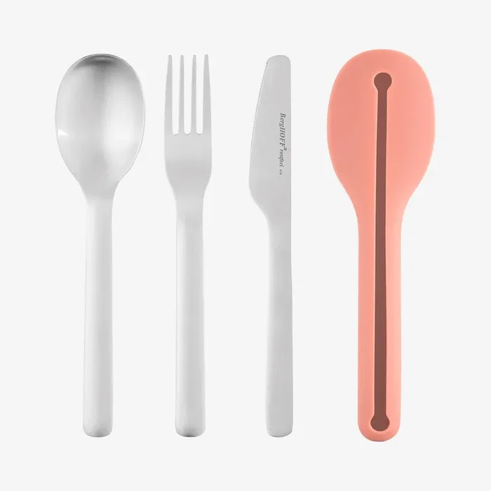 Leo Travel Flatware Set with Holder – Stainless Steel – Set of 4 by BergHOFF