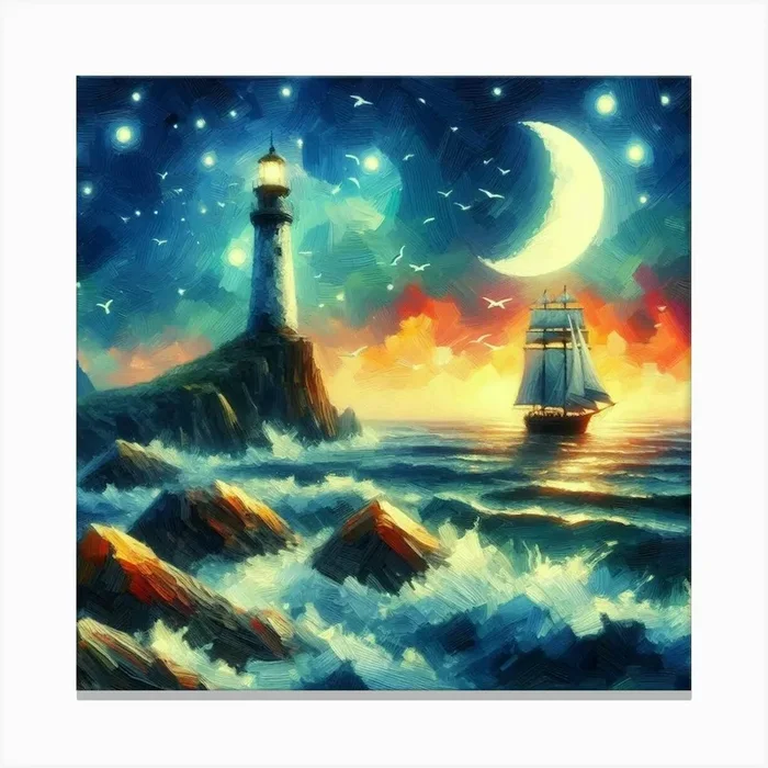 Lighthouse At Night 10 Canvas PrintD by DGTDGT