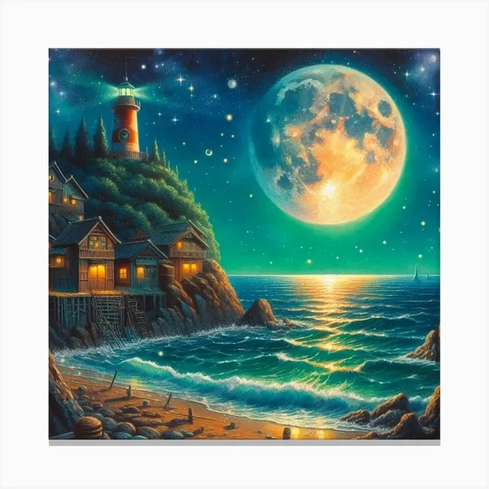 Lighthouse At Night Canvas PrintD by DGTDGT