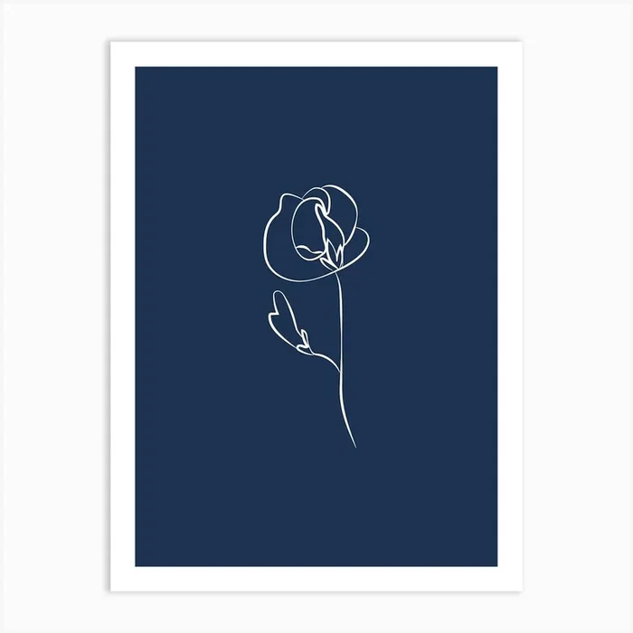 Line Art Flower 2 – Navy Art Print by DecemberSeven
