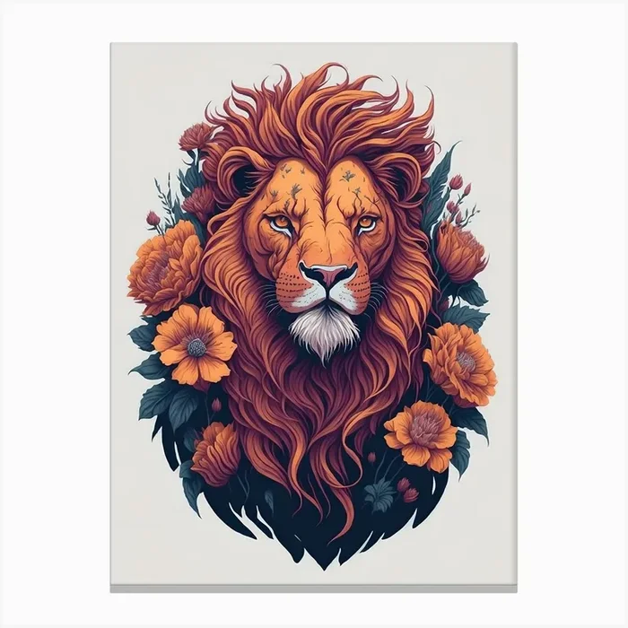 Lion Head With Flowers Canvas PrintAB by Art brand