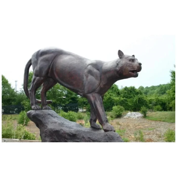 Lioness Sculpture On Rock Wild Cat Bronze