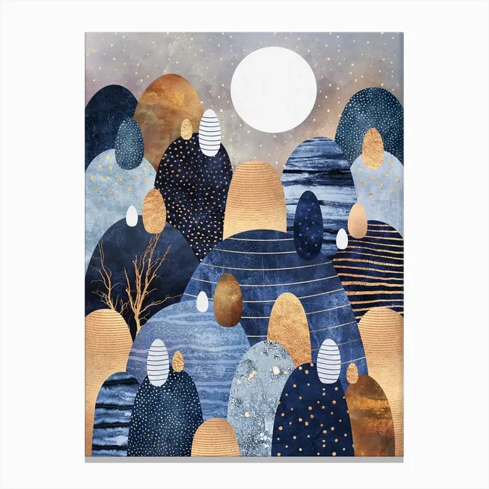 Little Land Of Pebbles – Blue Canvas Print by Elisabeth Fredriksson