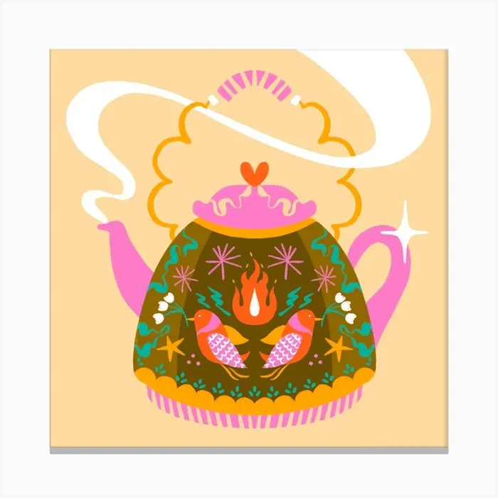 Lively Teapot Square Canvas Print by Mar Bertran