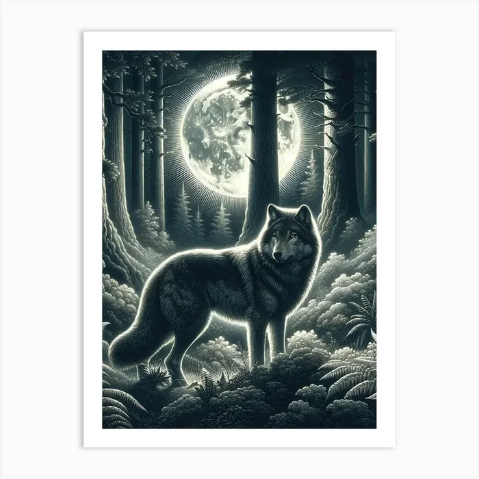 Lonely Wolf At Night1 Art Print by Florid Wall Art
