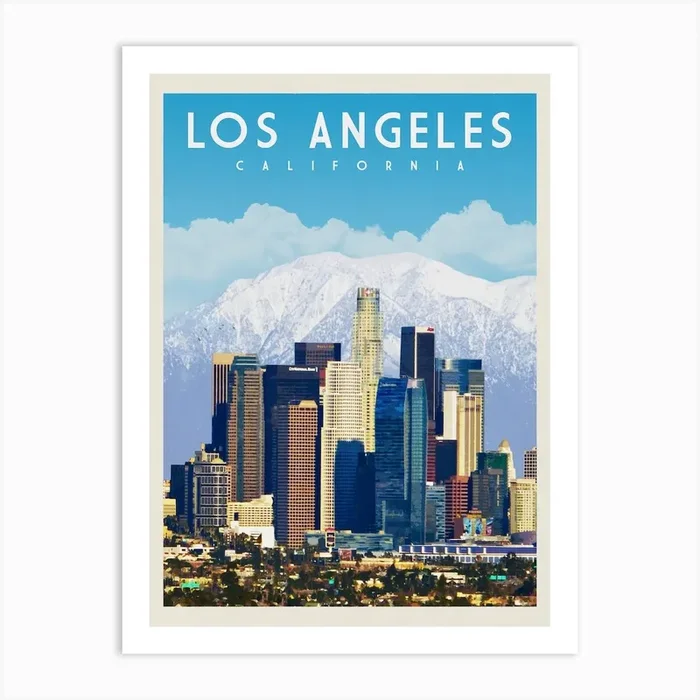 Los Angeles Skyline California Travel Poster Art Print by Vintaprints