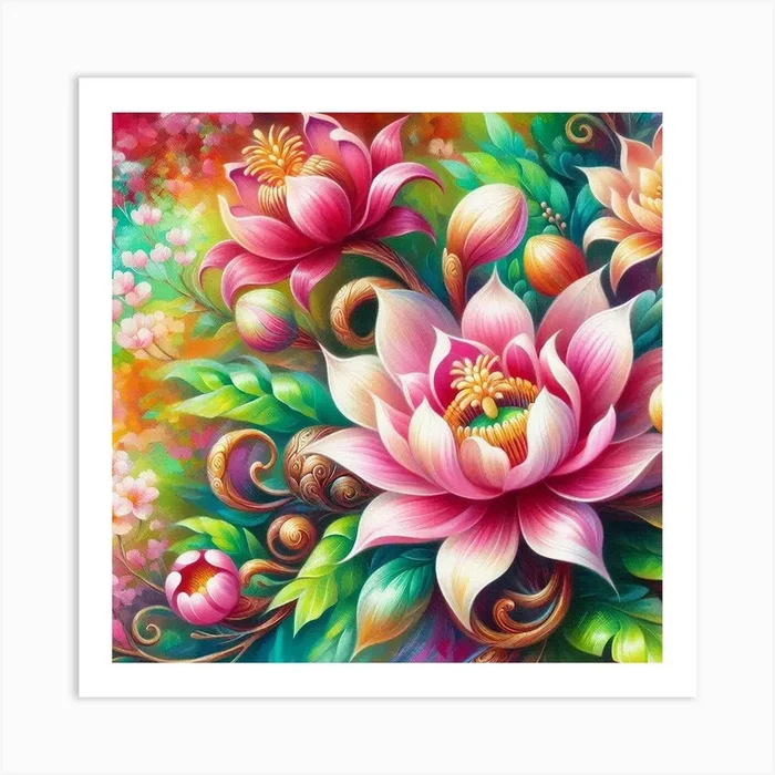 Lotus Flower Painting Art PrintD by DGTDGT