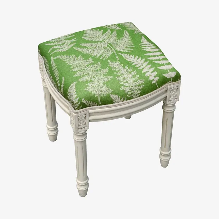 Louis XVI Vanity Stool – Jade Green / White – Linen – Fern by 123Creations