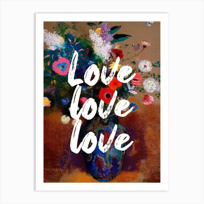 Love Love Love Floral Typography Art Print by Ink North