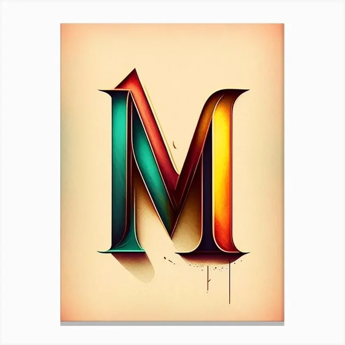 M, Letter, Alphabet Retro Drawing 4 Canvas PrintAA by Artful ABCs