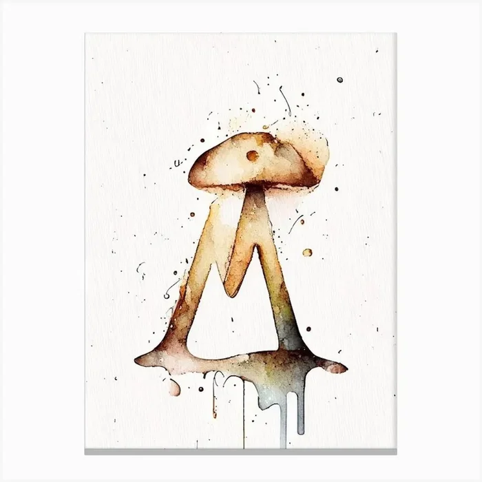 M Mushroom, Letter, Alphabet Minimalist Watercolour 1 Canvas PrintAA by Artful ABCs