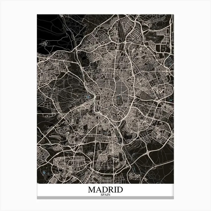 Madrid Black Blue Canvas Print by Mapply
