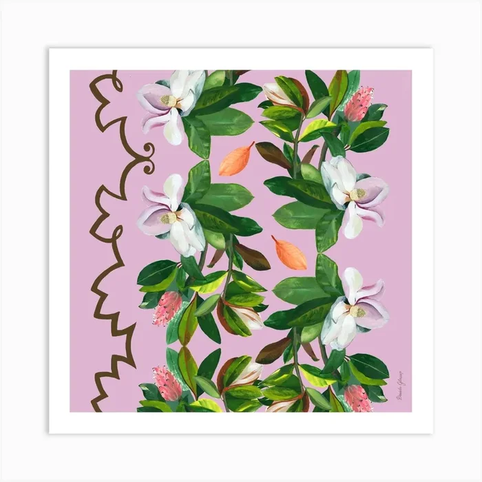 Magnolias With Edge Square Art Print by Daniela Glassop