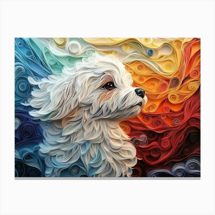 Maltese Paper Quilling Dog Portrait Canvas Print by der Mumpitz