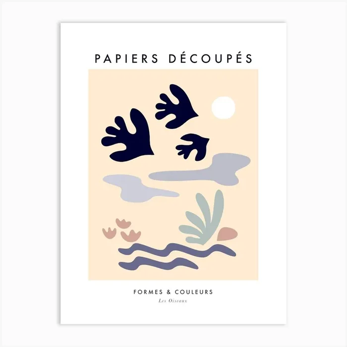 Matisse Minimal Cut-outs Birds on Serene Beach Art Print by Dominique Vari