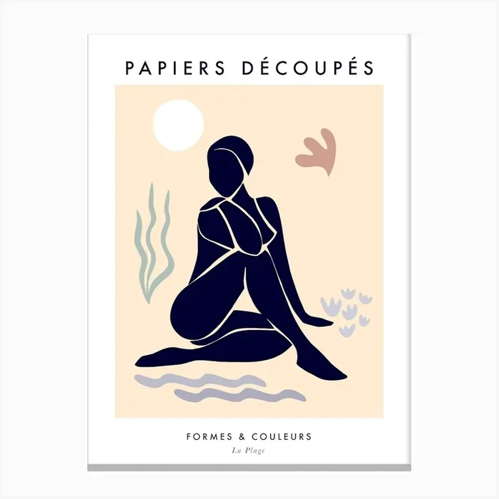 Matisse Minimal Serene Summer Swimmer Cut-outs on the Beach Canvas Print by Dominique Vari