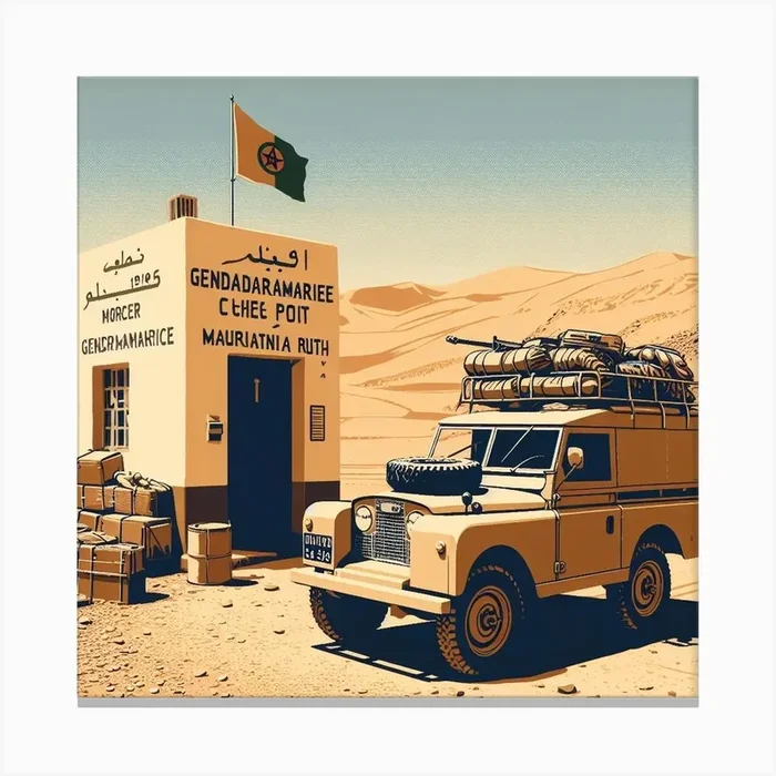 Mauritania border post. Vintage Canvas Print by Bristolo Studio