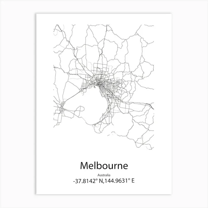 Melbourne,Australia Minimalist Map Art PrintK by Kamluu