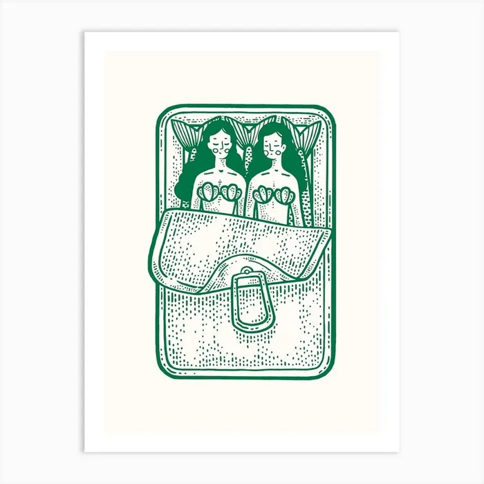 Mermaid Sardines Green Poster Art Print by House of Saturn