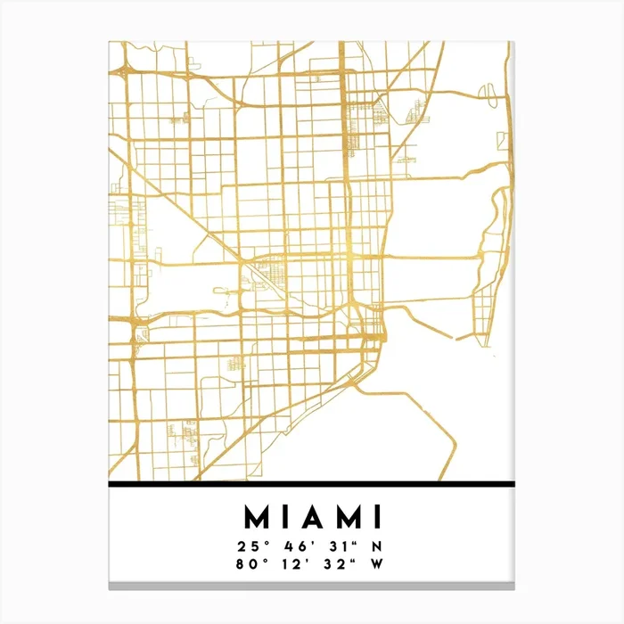 Miami Florida City Street Map Canvas Print by Deificus