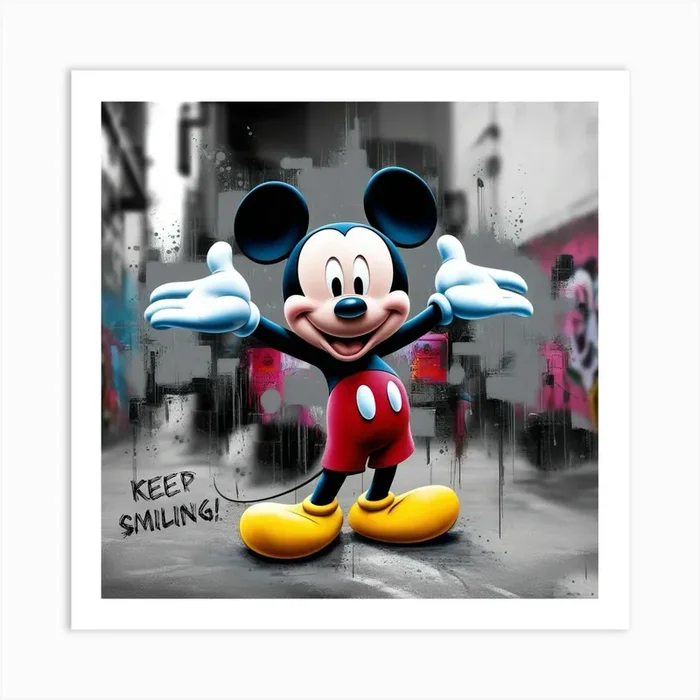 Mickey Mouse Keep Smiling Art PrintA by AliBongo