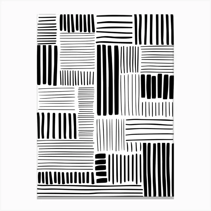 Minimalist Black and White Linear Pattern Print Canvas Print by KookiePixel