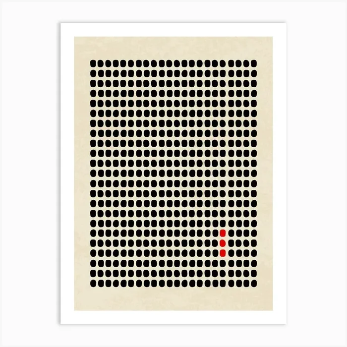 Minimalist Grid with Red Accent Abstract Art Art Print by CoreMinimal