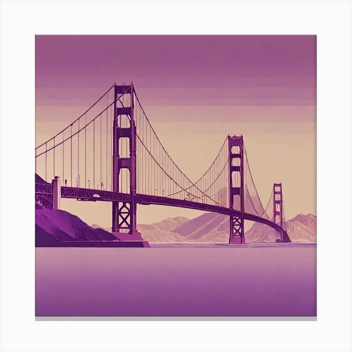 Minimalist Purple Golden Gate Bridge Canvas Print by MG Prints