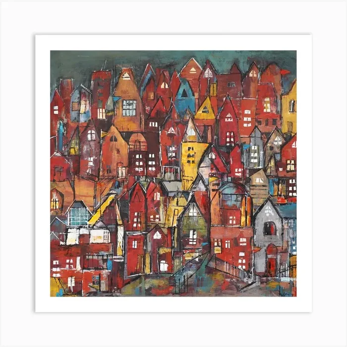 Moderne Stadt Square Art Print by Monika Krömer