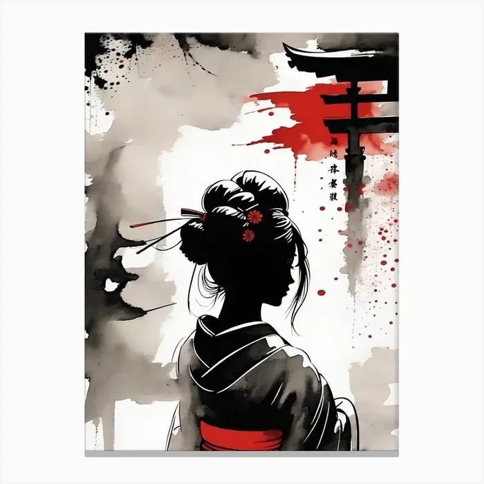 Moody Geisha Art Canvas Print by A Thousand Words