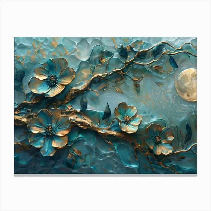 Moon And Flowers Canvas Print by FATSLIM