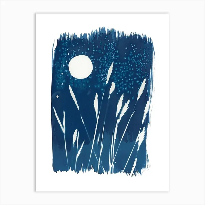 Moon Vintage Cyanotybe Blue Art Print by Kim Hubball Studio