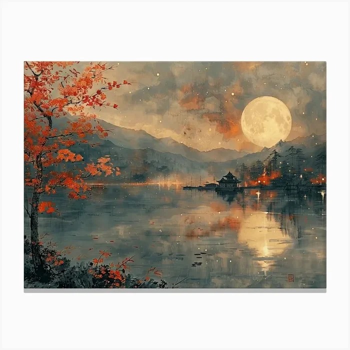 Moonlight Over Lake Canvas PrintCZ by Count Zero