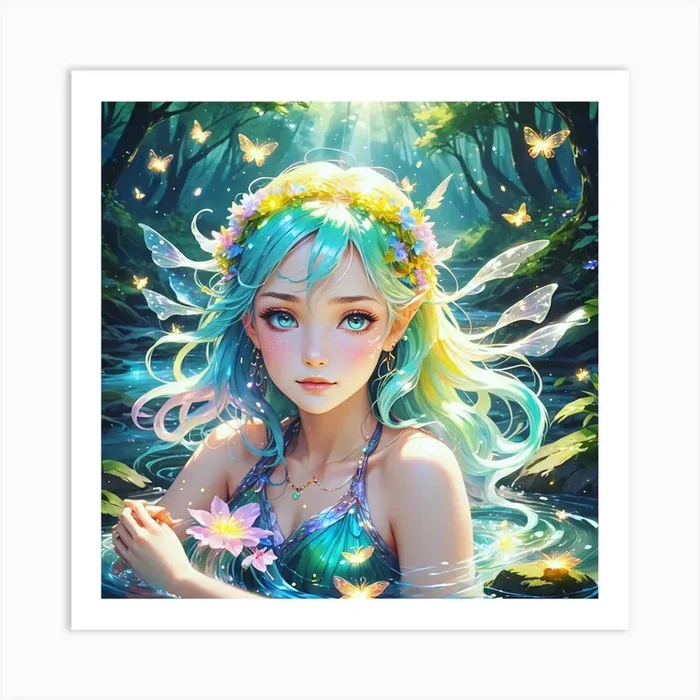 Moonlit Serenade: The River Fairy’s Enchantment Part 2 Art Print by adventures_artsy