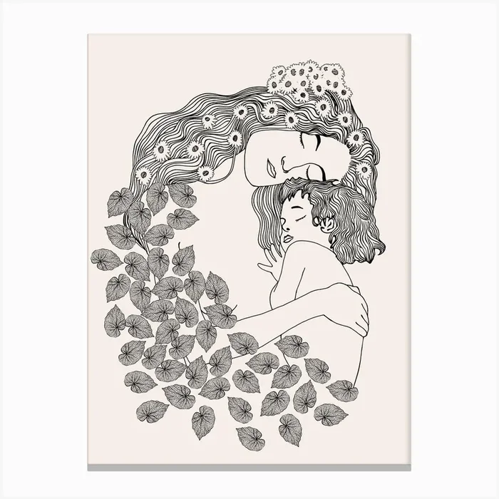 Mother And Child in black and white (Klimt remake) Canvas PrintC& by Cats & Dotz