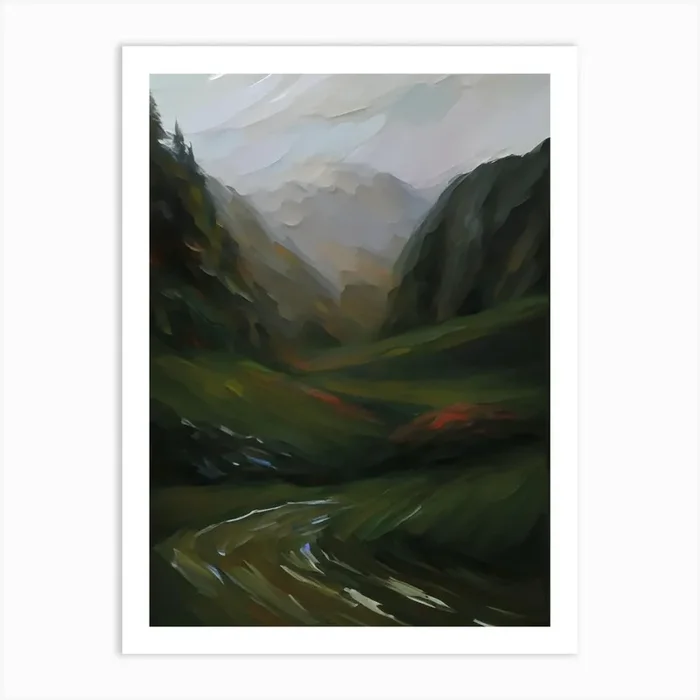 Mountain Valley Oil Painting Art Print by Callie Design Co.