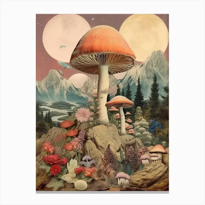 Mushroom Collage 3 Canvas Print by Enchanted Prints
