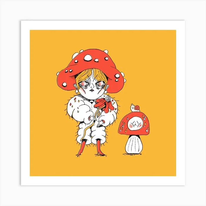 Mushroom Fairy Square Art Print by Isabel Otten