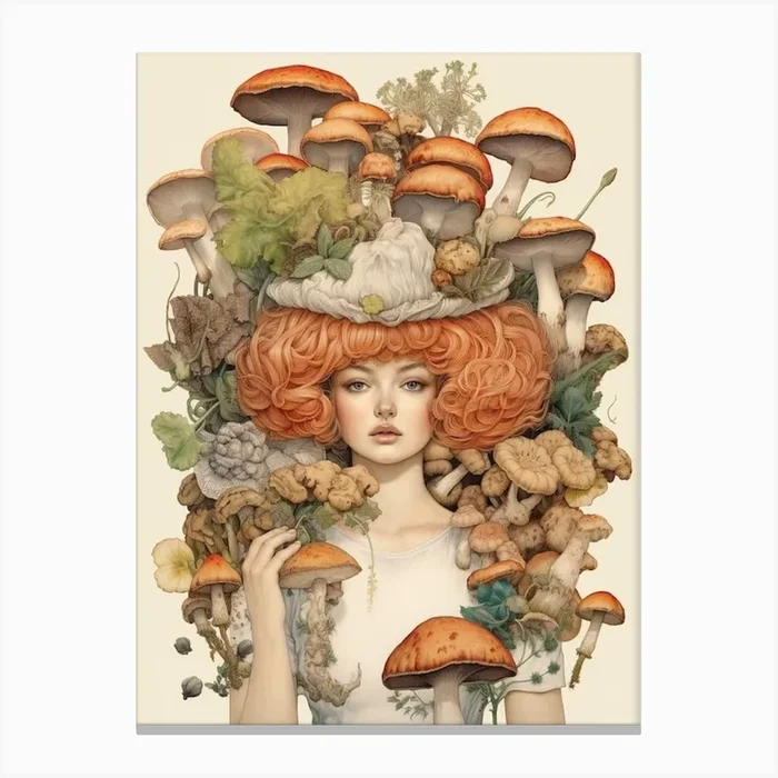 Mushroom Surreal Portrait 7 Canvas Print by Enchanted Prints