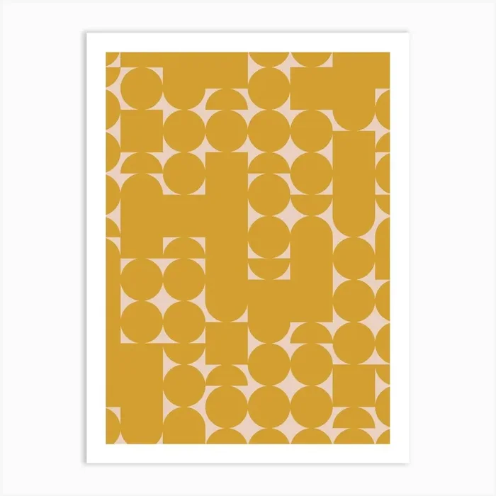 Mustard Yellow and Peach Geometric Art Print Art Print by KookiePixel
