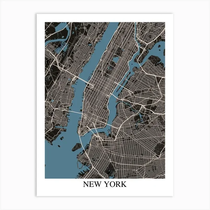 New York New York Black Blue Art Print by Mapply